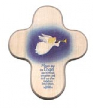 Holzkreuz 11 x 9 cm, rund - Engel mit Posaune