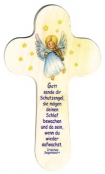 Holzkreuz 20 x 12 cm, rund - Engel mit Violine