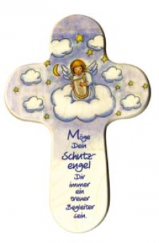 Kreuz 16 x 10 cm - Engel auf Wolke mit Harfe